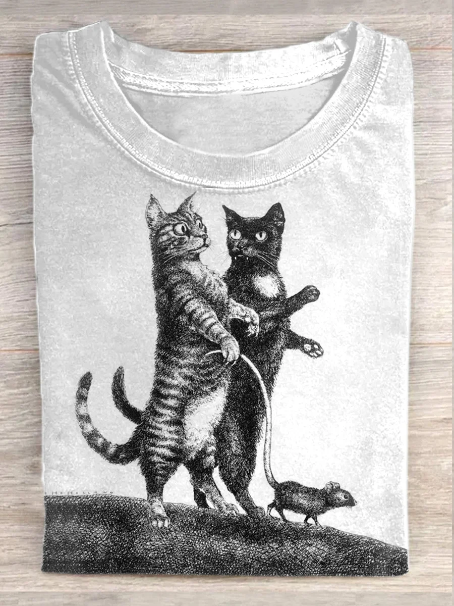 Cats Walking A Mouse Art Print Casual T-shirt