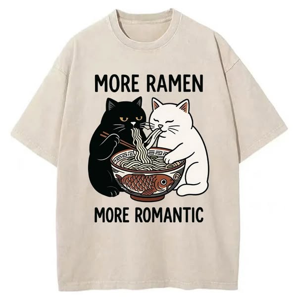 Chillteelab™ | Two Cats Are Eating Ramen Washed T-Shirt