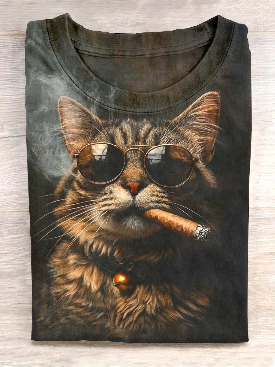 Unisex Funny Cat Art Print Casual Short Sleeve T-shirt