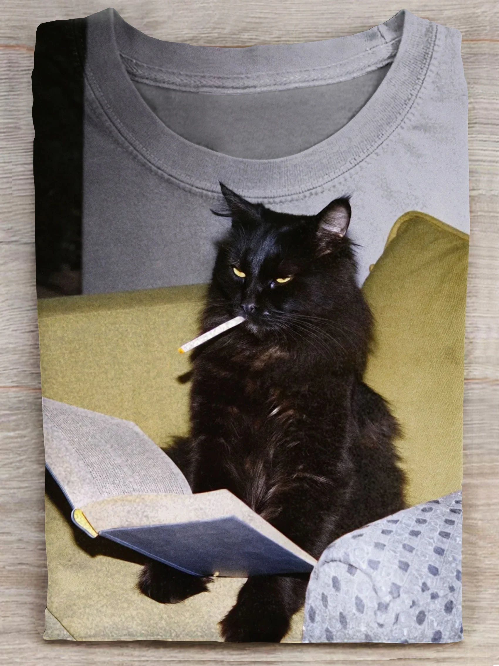 Black Cat Art Print Casual Short Sleeve T-shirt 