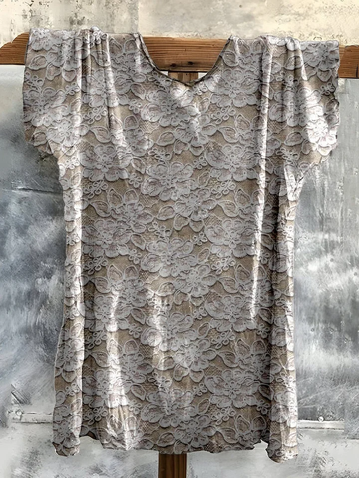 Vintage Hollow Lace Floral Cotton T-shirt