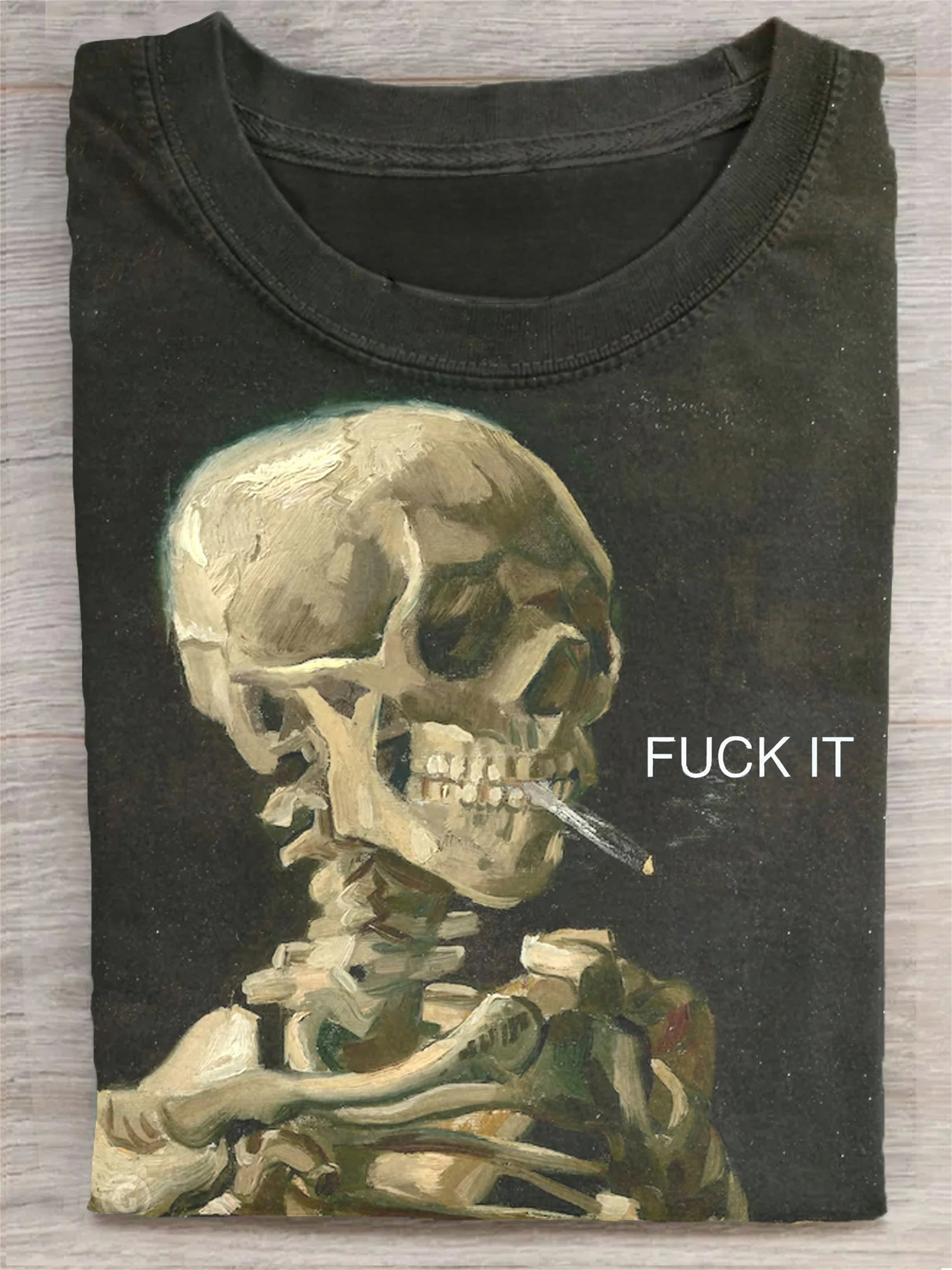 Vintage Skull Fuck It Art Print Casaul Short Sleeve T-shirt