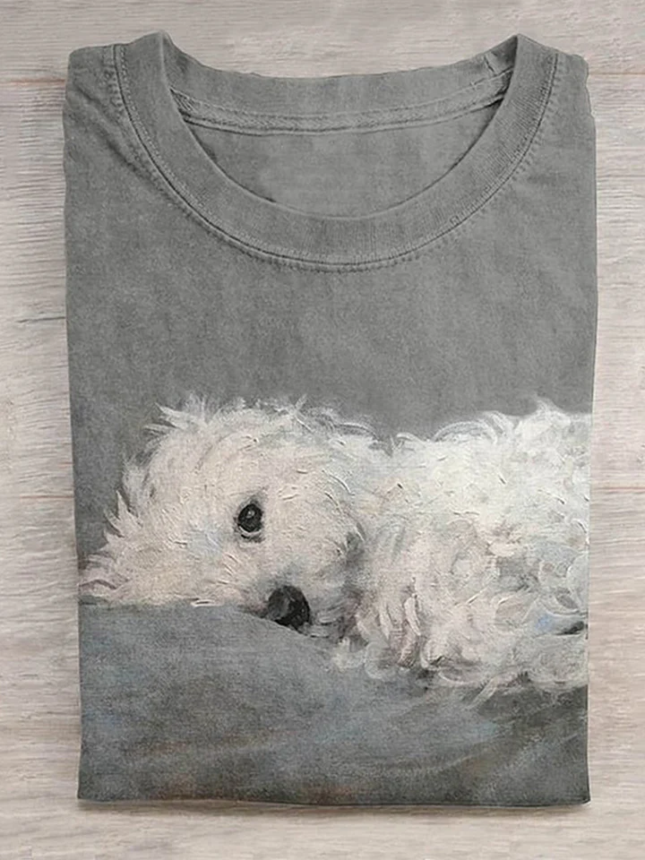 Cute Dog Art Print Casual T-shirt