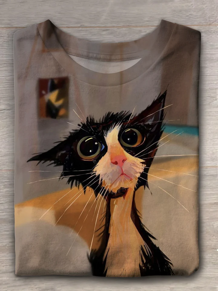 Funny Kitten Retro Crew Neck T-shirt