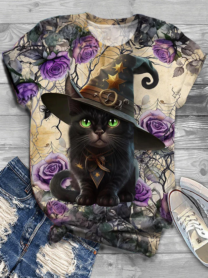 Magic Black Cat Crew Neck T-shirt