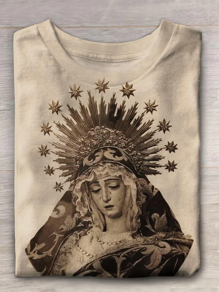 Vintage Faith Our Lady Fashion Print Casual T-shirt