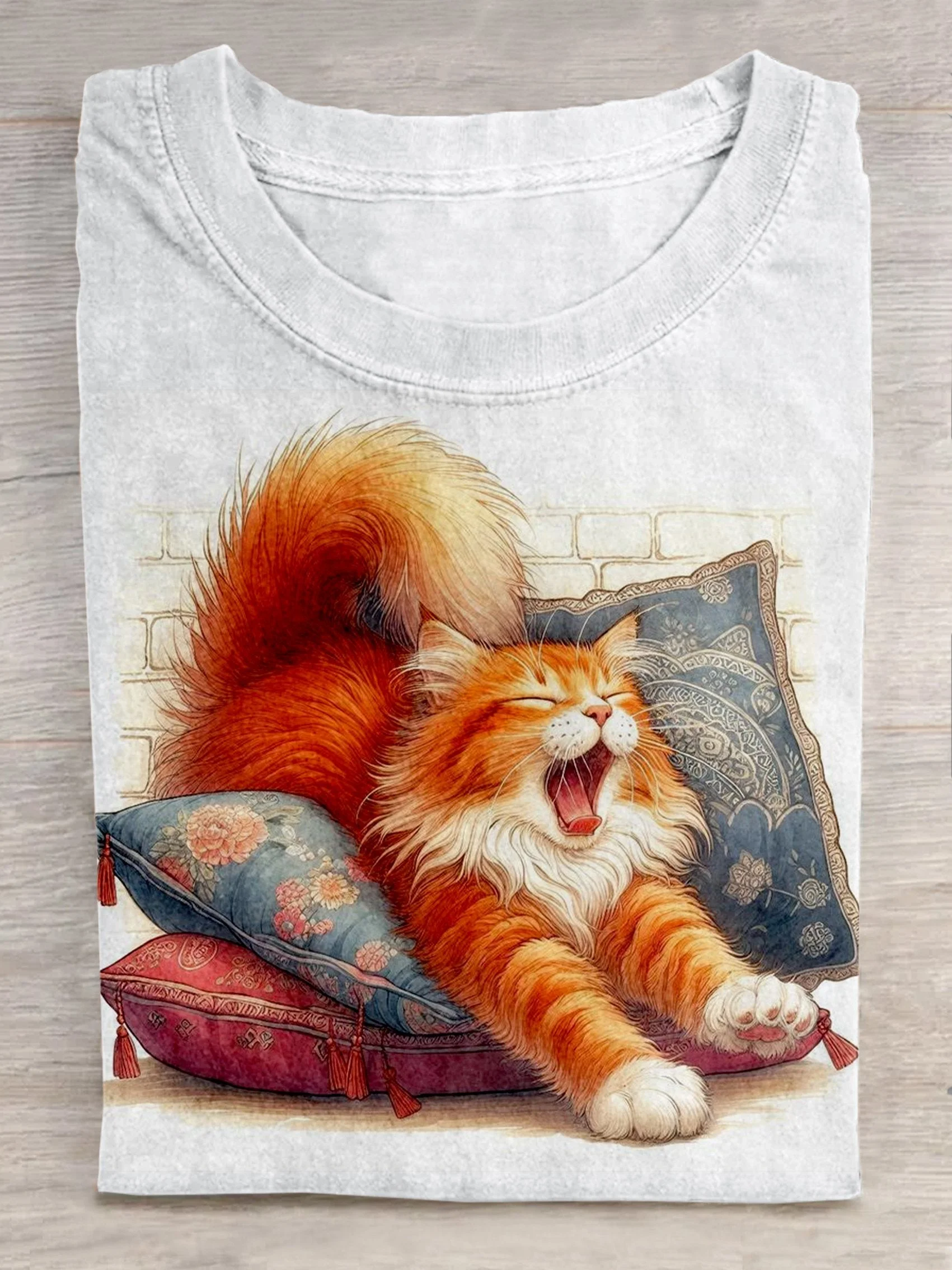 Cute Cat Art Print Casual Short Sleeve T-shirt