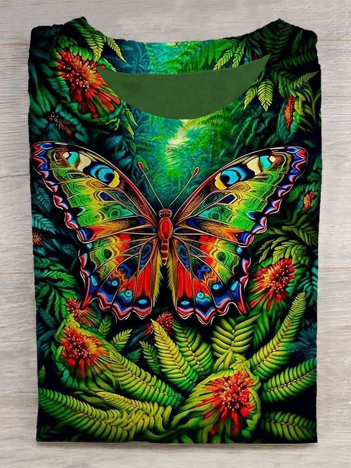 Butterfly and Floral Art Print Short Sleeve T-Shirt