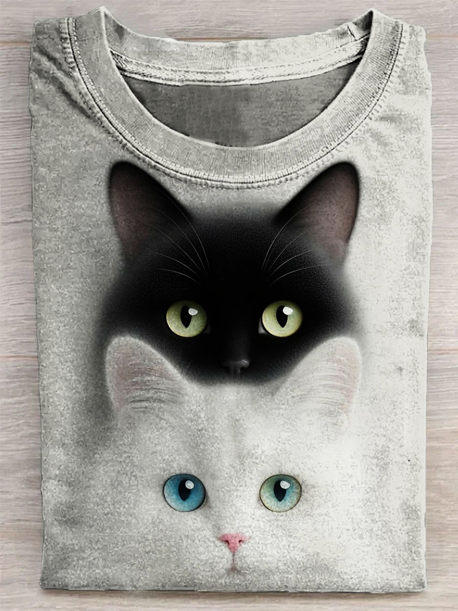 Cat Printed Casual T-shirt