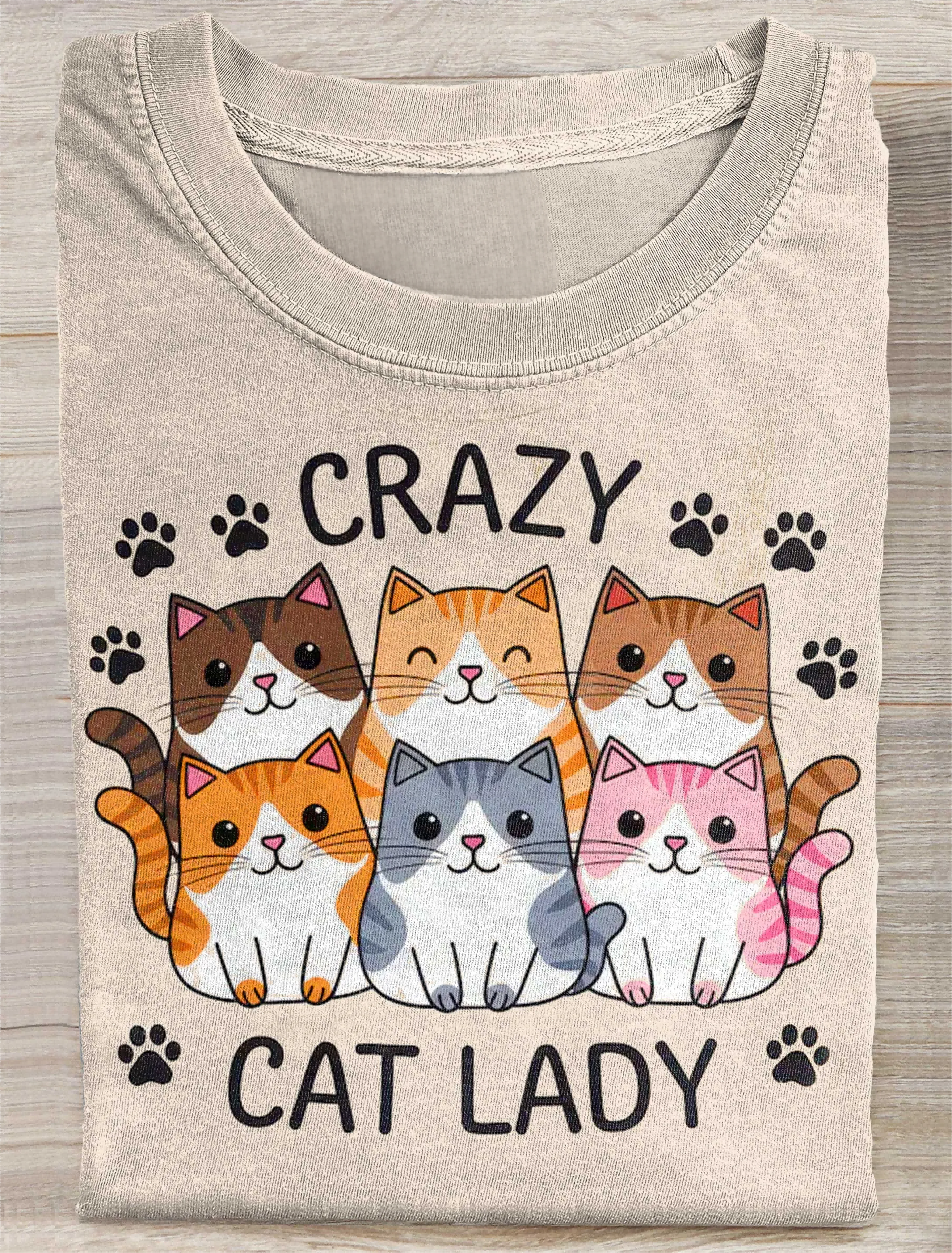 Crazy Cat Lady Art Print Casual Short Sleeve T-shirt