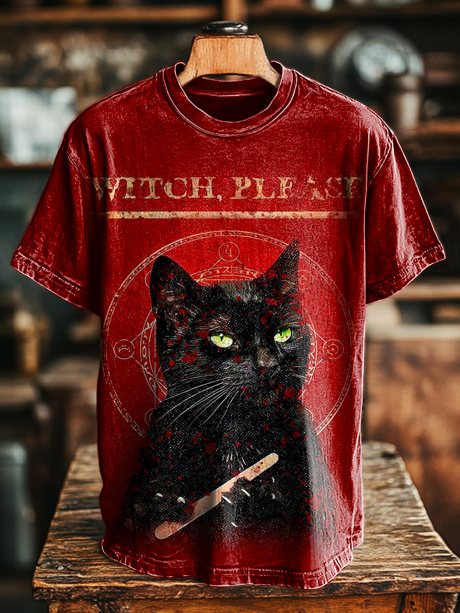 Unisex Fun Black Cat Print Casual Loose T-Shirt