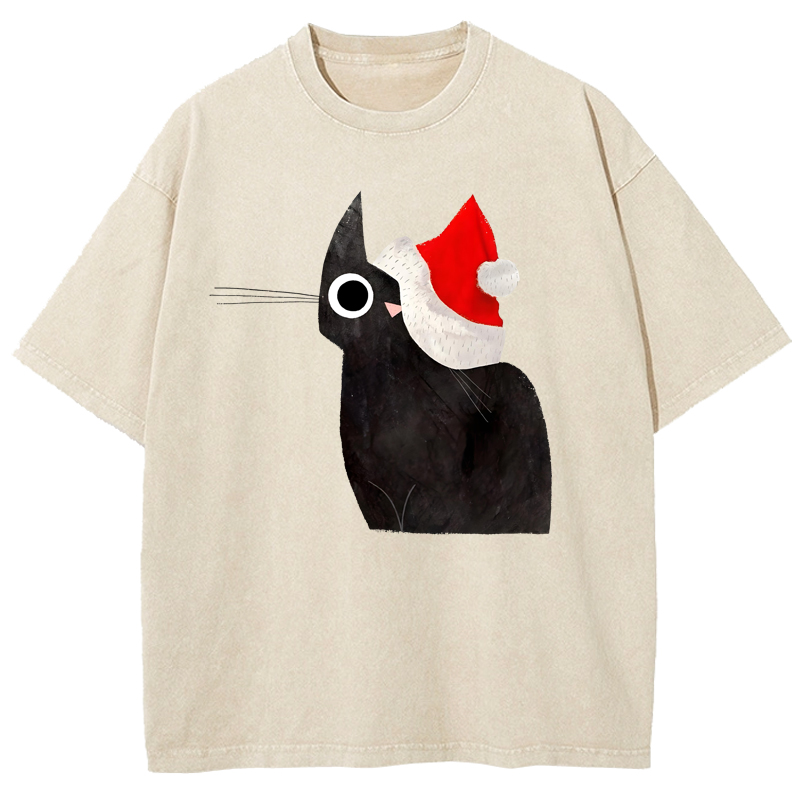 Cuddlefurry™ | Hand Drawn Black Cat 1.4 Washed T-Shirt