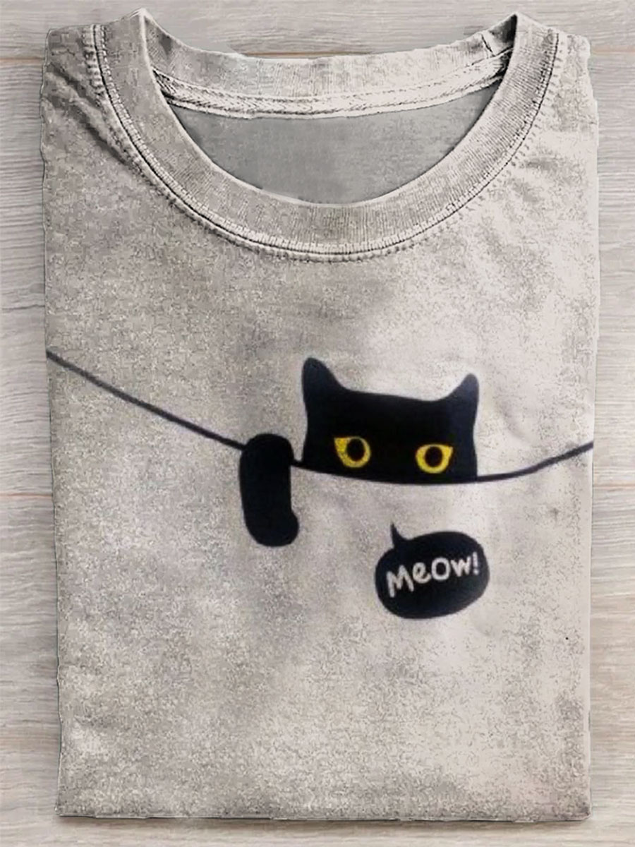 Funny Cat Print Short-sleeved T-shirt