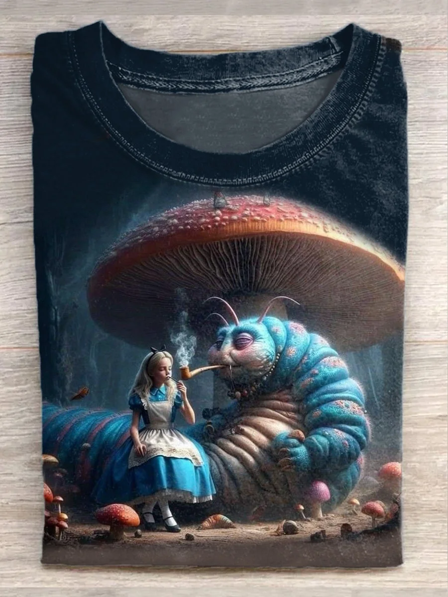 Vintage Fairy Tale World Illustration Art Print Cotton T-shirt