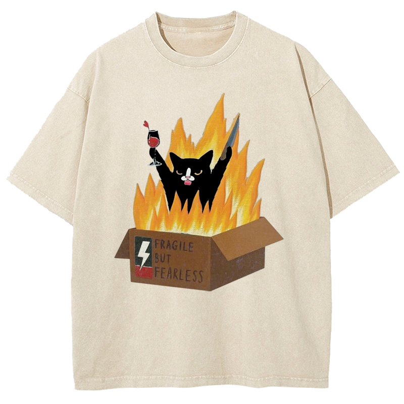 Cuddlefurry™ | Fragile But Fraeless Cat Washed T-Shirt
