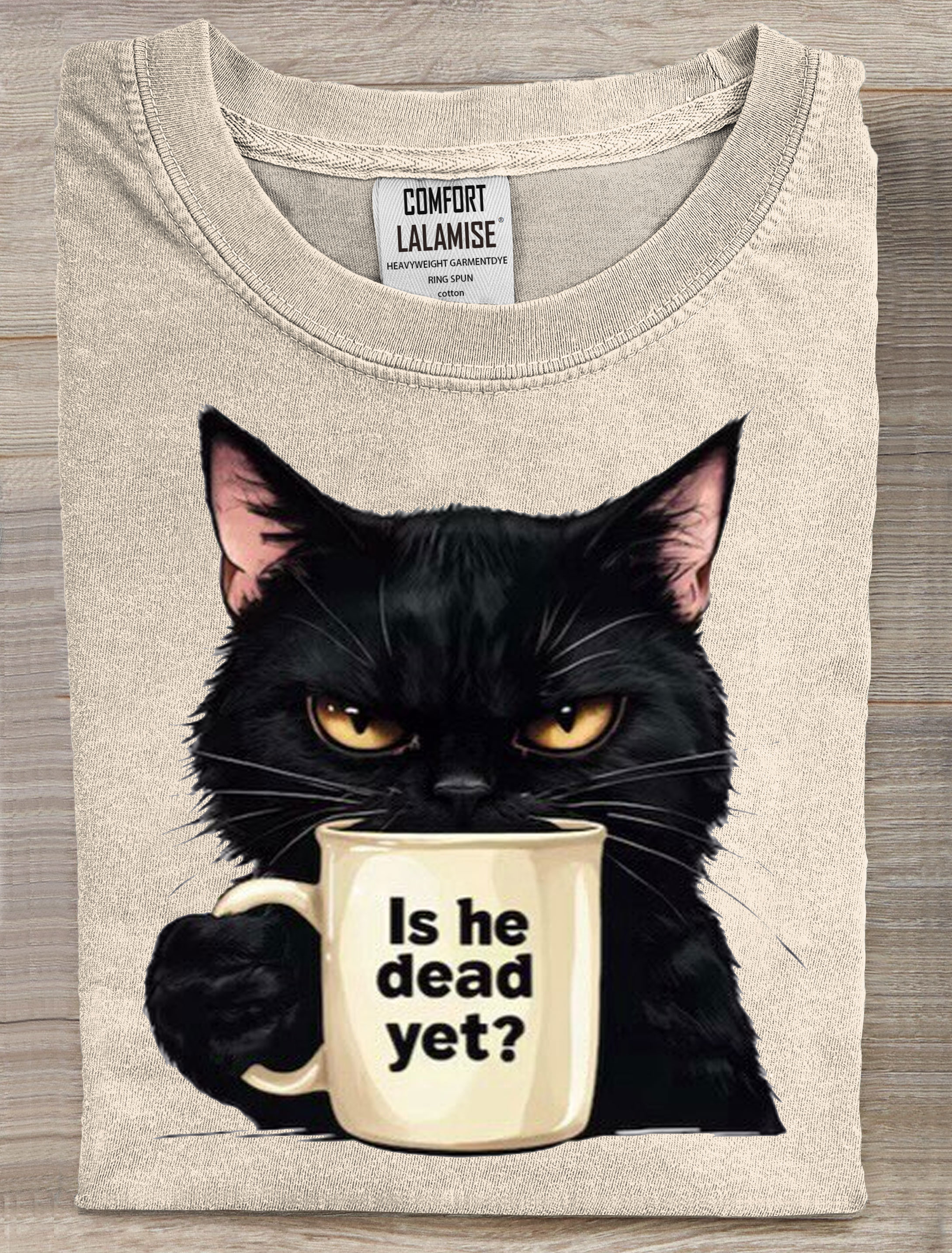 Is He Dead Yet Funny Cat Art Print Casaul Short Sleeve T-shirt