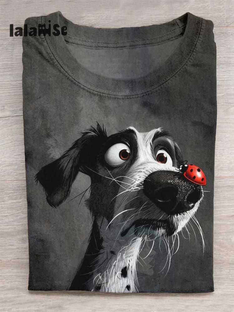 Hound Dog and Ladybug Print Design T-shirt
