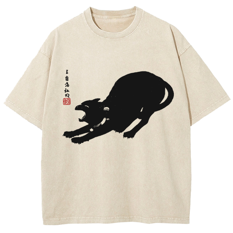 Cuddlefurry™ | Cat Stretching Washed T-Shirt