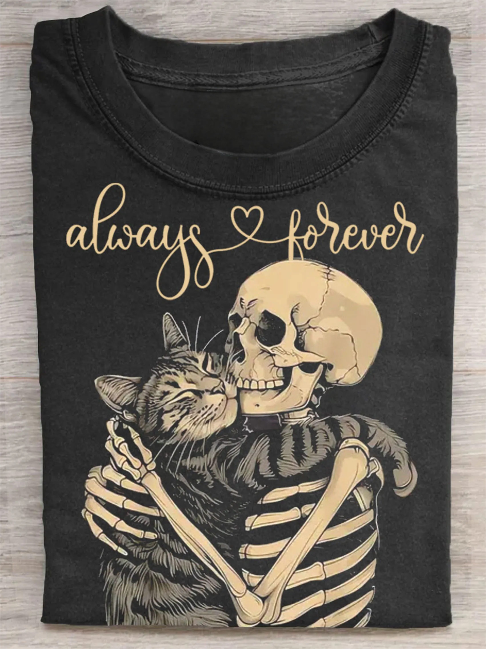 Me And My Cat Always And Forever Art Print Casual Short Sleeve T-shirt