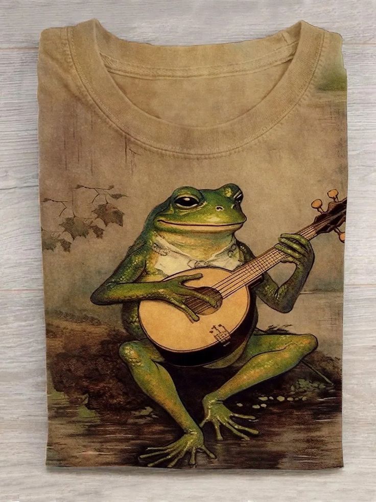 Frog Playing Guitar Art Print Design T-shirt