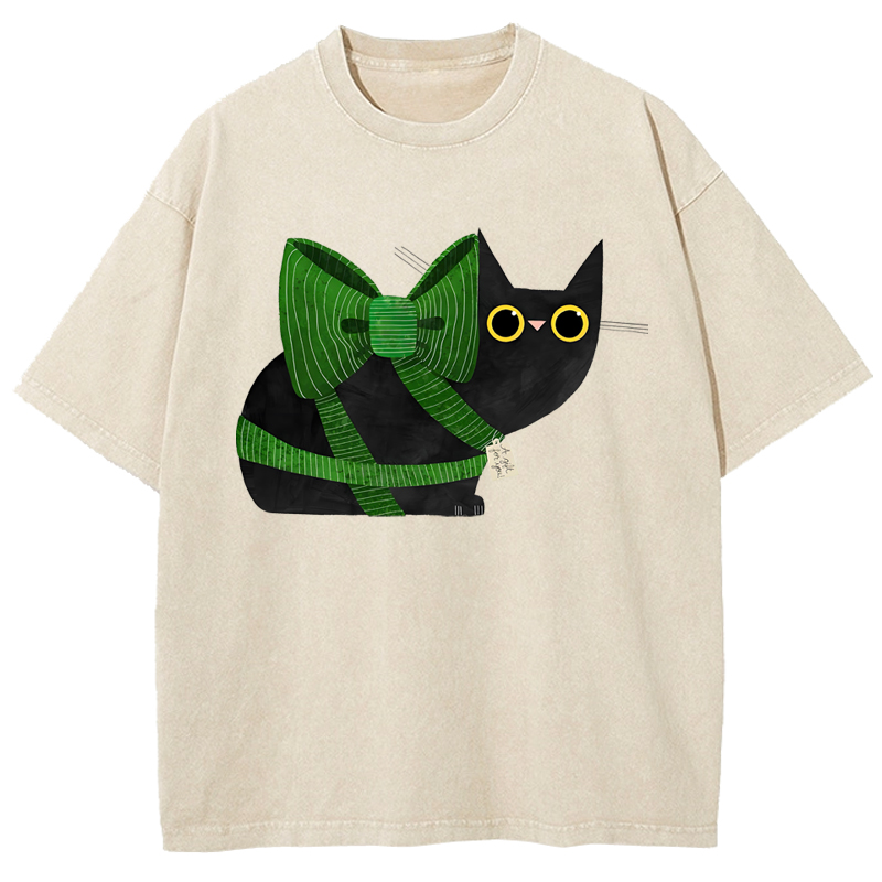 Cuddlefurry™ | Hand Drawn Black Cat 1.3 Washed T-Shirt