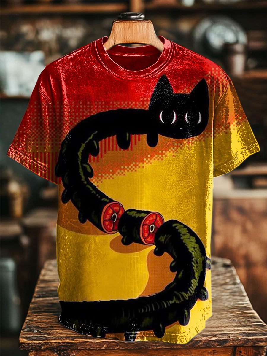 Funny Cat Art Print Casual T-shirt