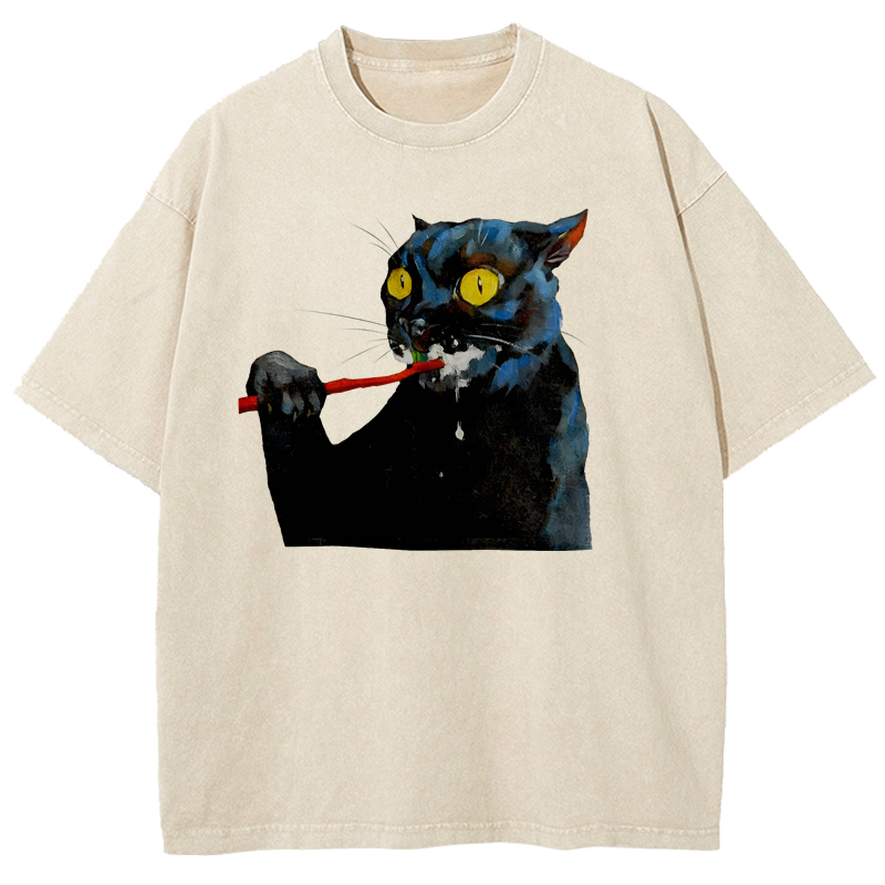 Cuddlefurry™ | Brushing Cat Art Print Washed T-Shirt