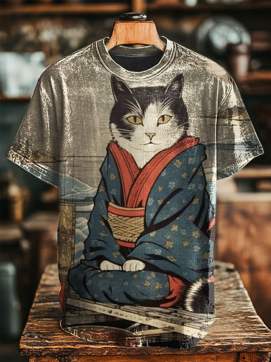 Japanese Cat Print Casual T-shirt