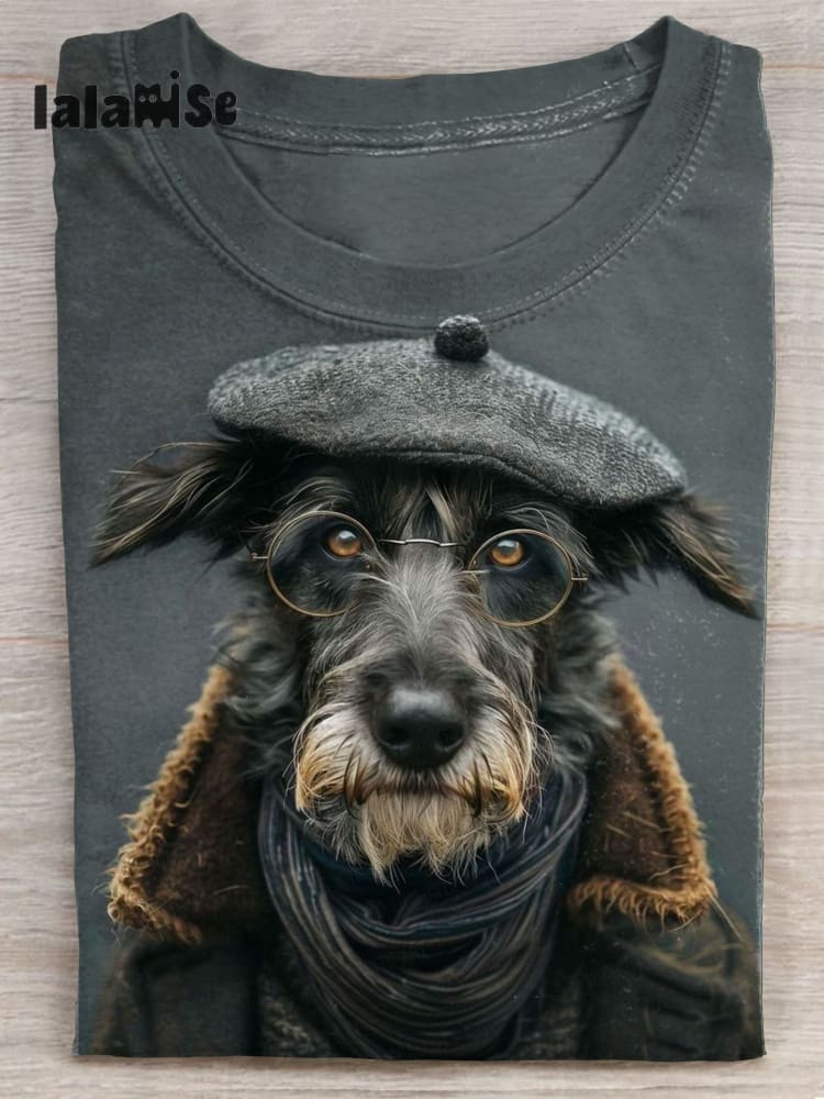 Dog Art Print Casaul Short Sleeve T-shirt