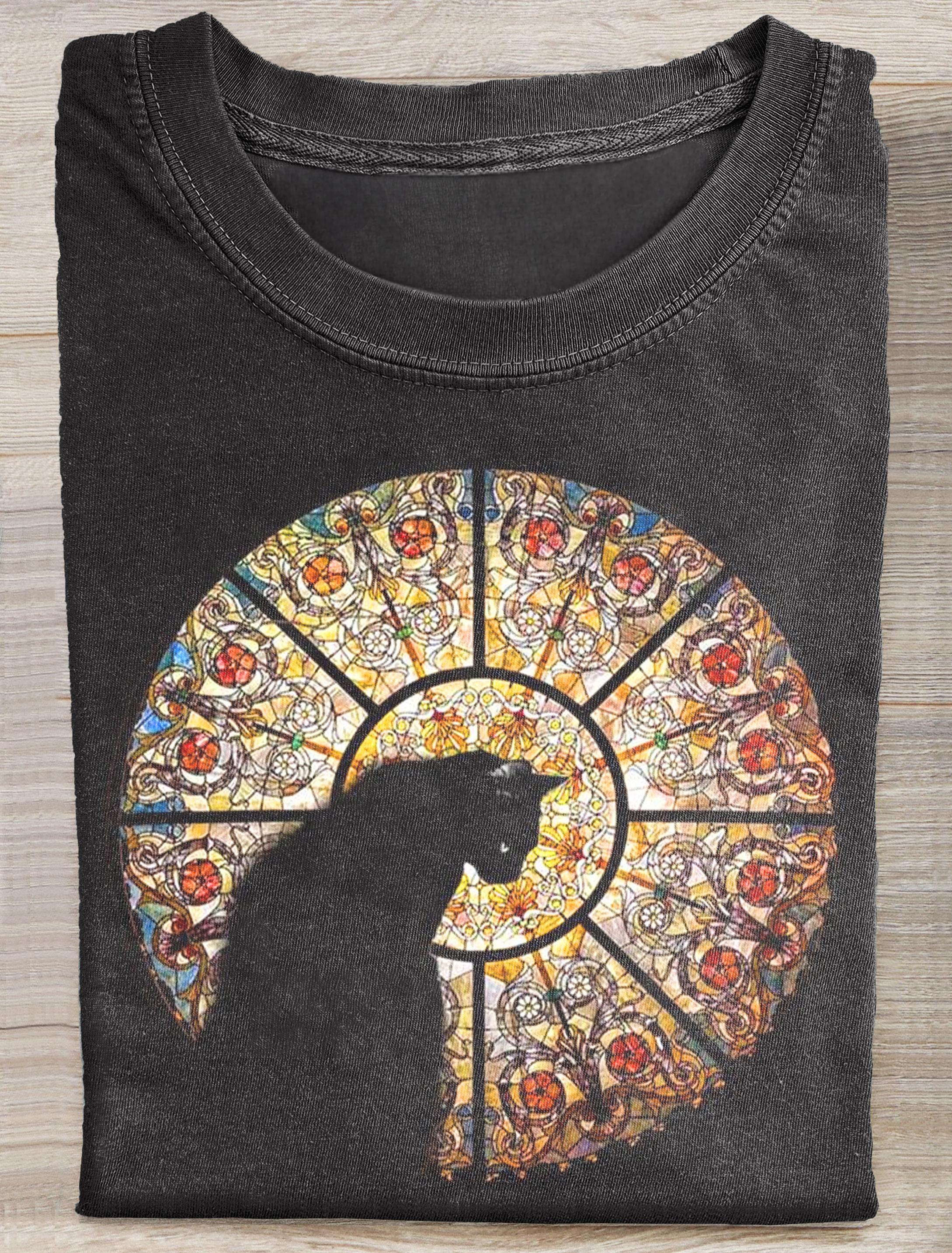 Cat Art Print Casual Short Sleeve T-shirt