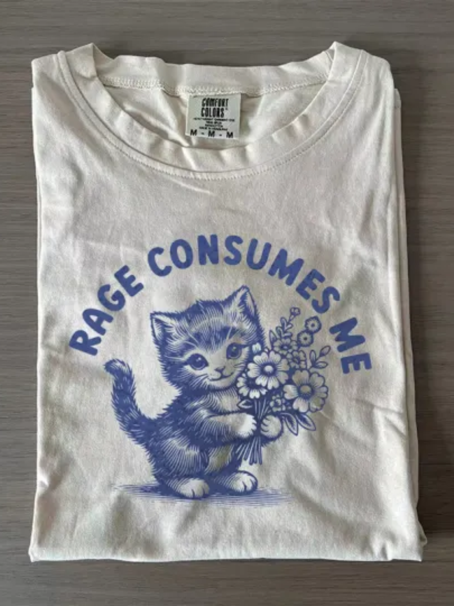 Rage Consumes Me Cat Art Print Casual Short Sleeve T-shirt