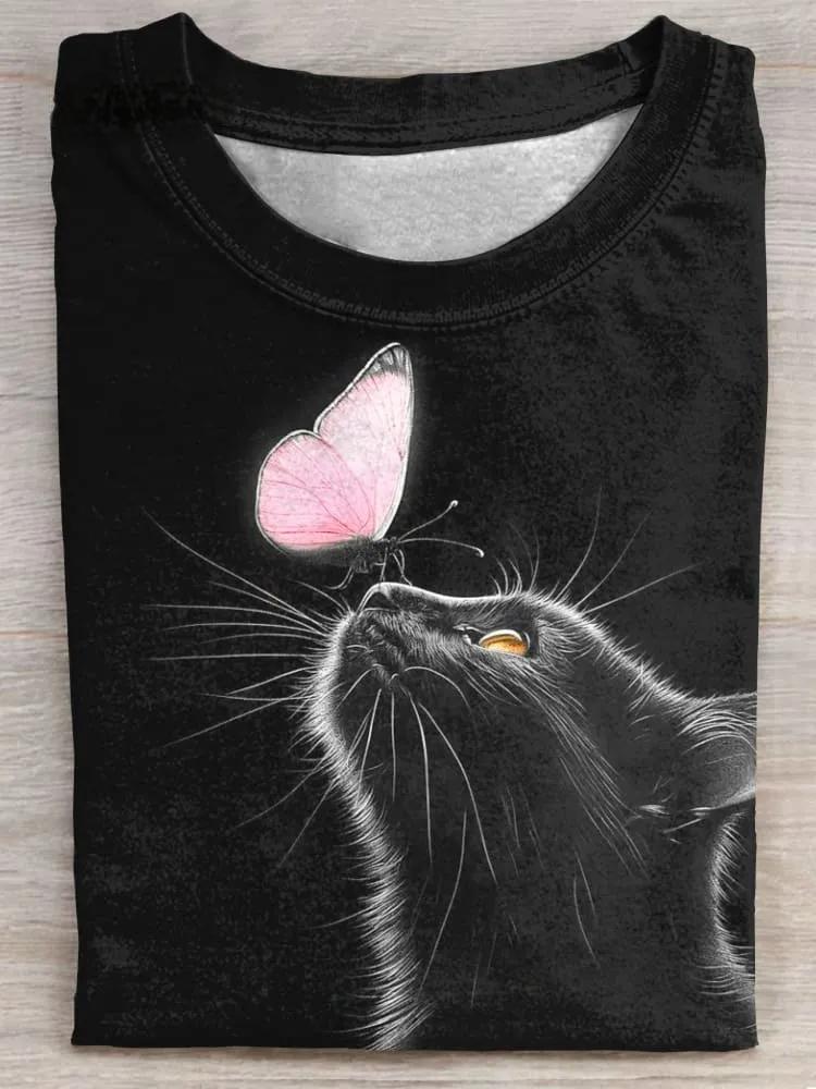 Cat Art Print Casual T-shirt