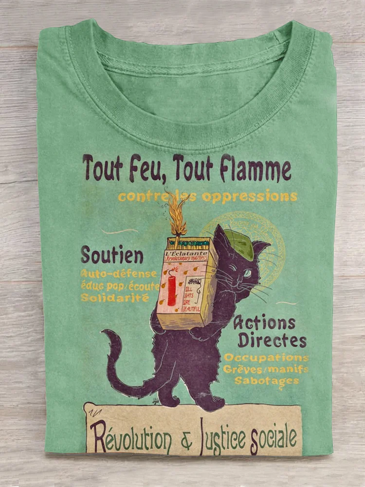 Funny Cat Print Casual Short Sleeve T-Shirt