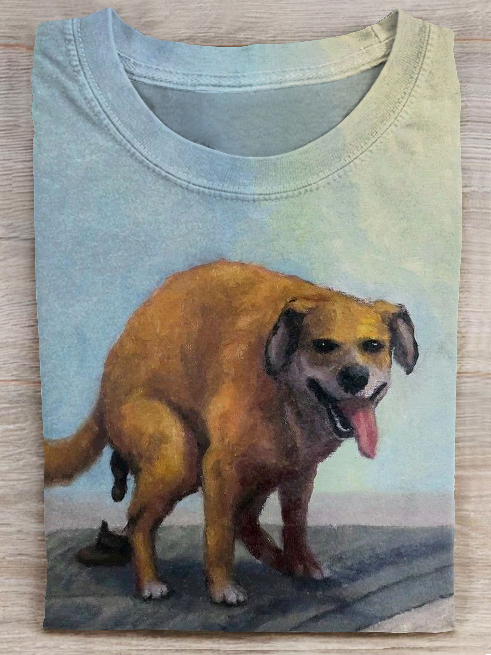 Funny Shitting Dog Art Print Casaul Short Sleeve T-shirt