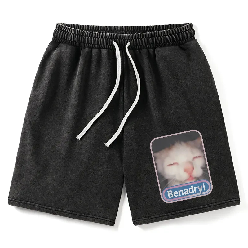 Chillteelab Benadryl Meme Cat Washed Shorts