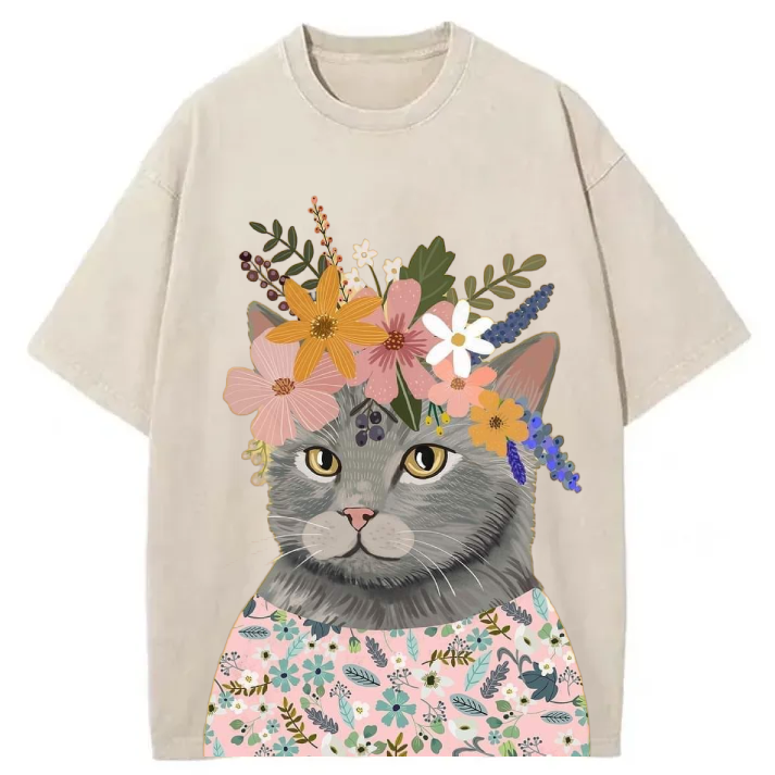 Chillteelab™ | Cute Cat Washed T-Shirt