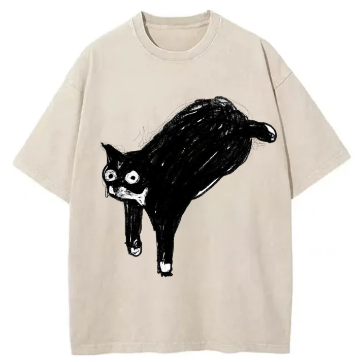 Chillteelab™ | Abstract Black Cat Washed T-Shirt