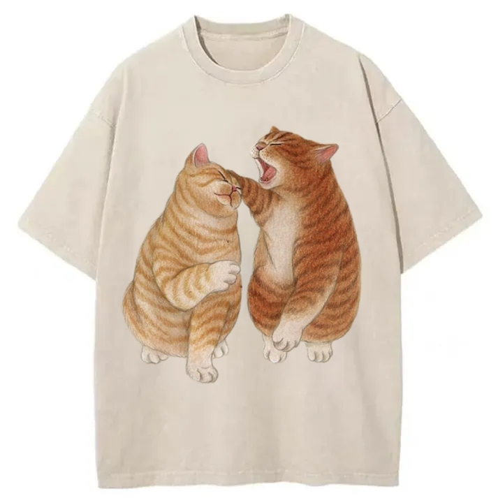 Chillteelab™ | Cats Quarrel Washed T-Shirt