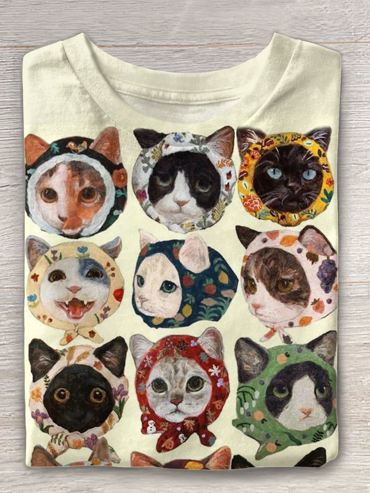 Abstract Funny Cat Art Print Casual T-shirt