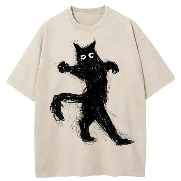 Chillteelab™ | Scribbled Black Cat Washed T-Shirt