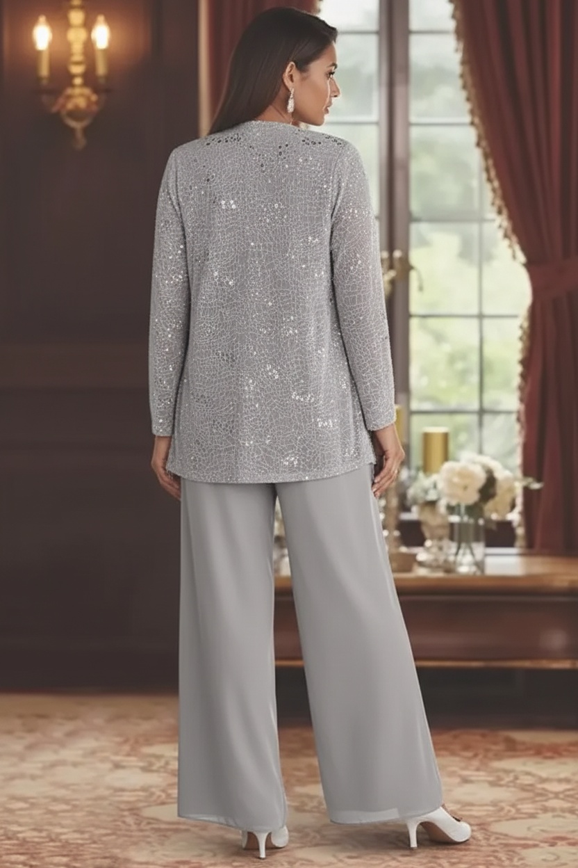 3 Piece Mother of the Bride Pant Suits Chiffon Lace Wedding Formal Outfits