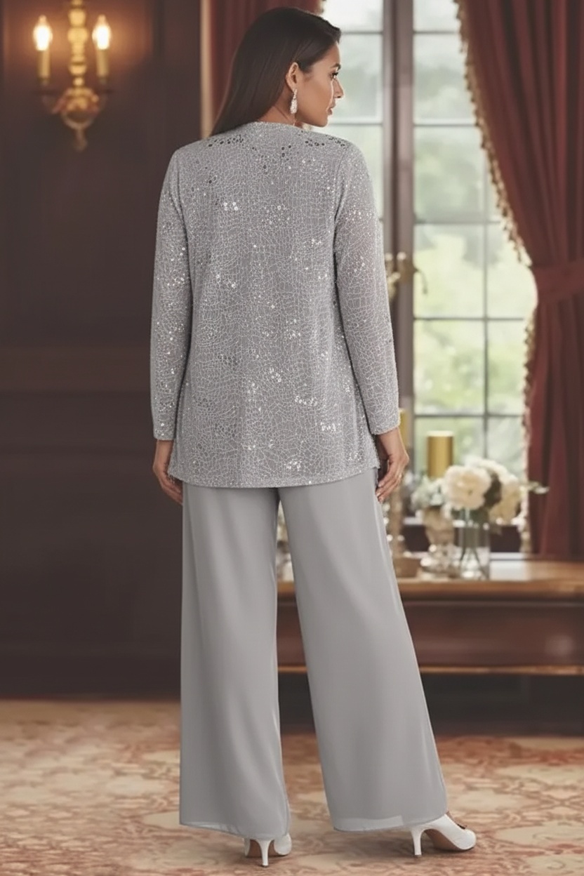 3 Piece Mother of the Bride Pant Suits Chiffon Lace Wedding Formal Outfits