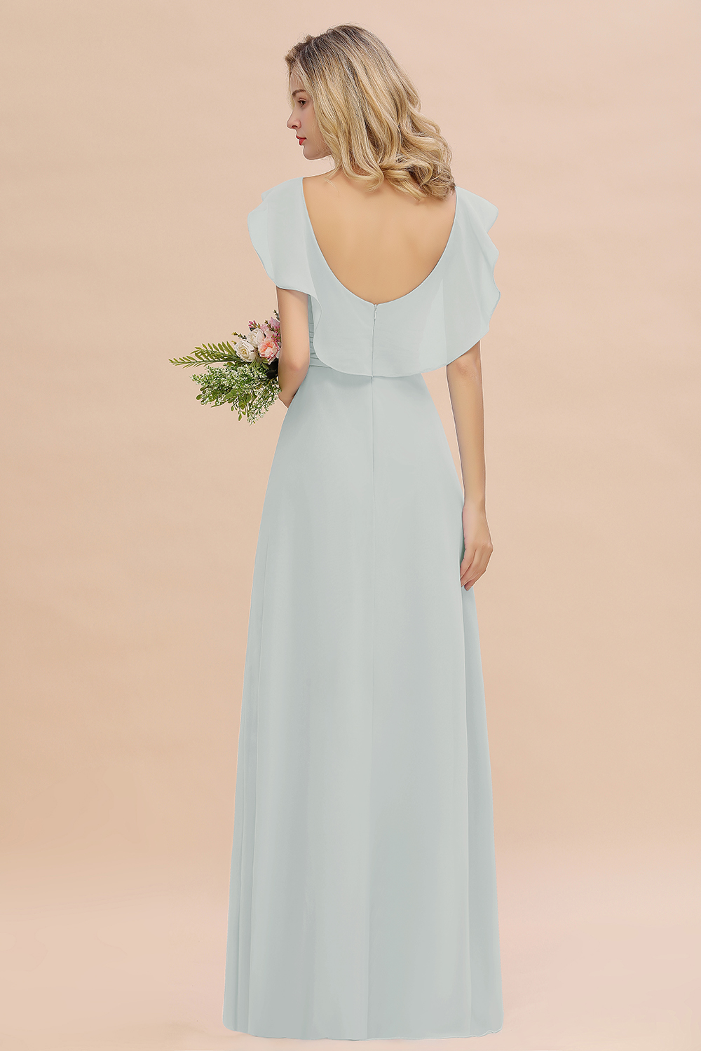 V-Neck A-line Bridesmaid Dress Chiffon Long Wedding Party Dress with Split