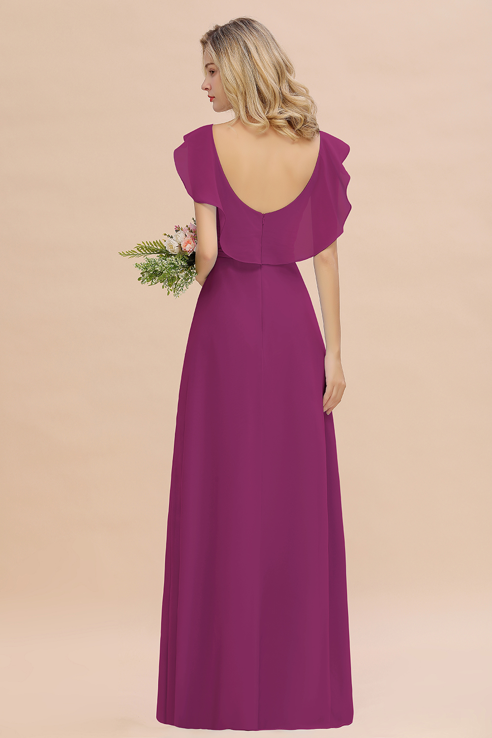 V-Neck A-line Bridesmaid Dress Chiffon Long Wedding Party Dress with Split