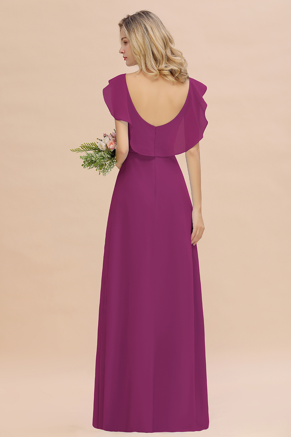 V-Neck A-line Bridesmaid Dress Chiffon Long Wedding Party Dress with Split