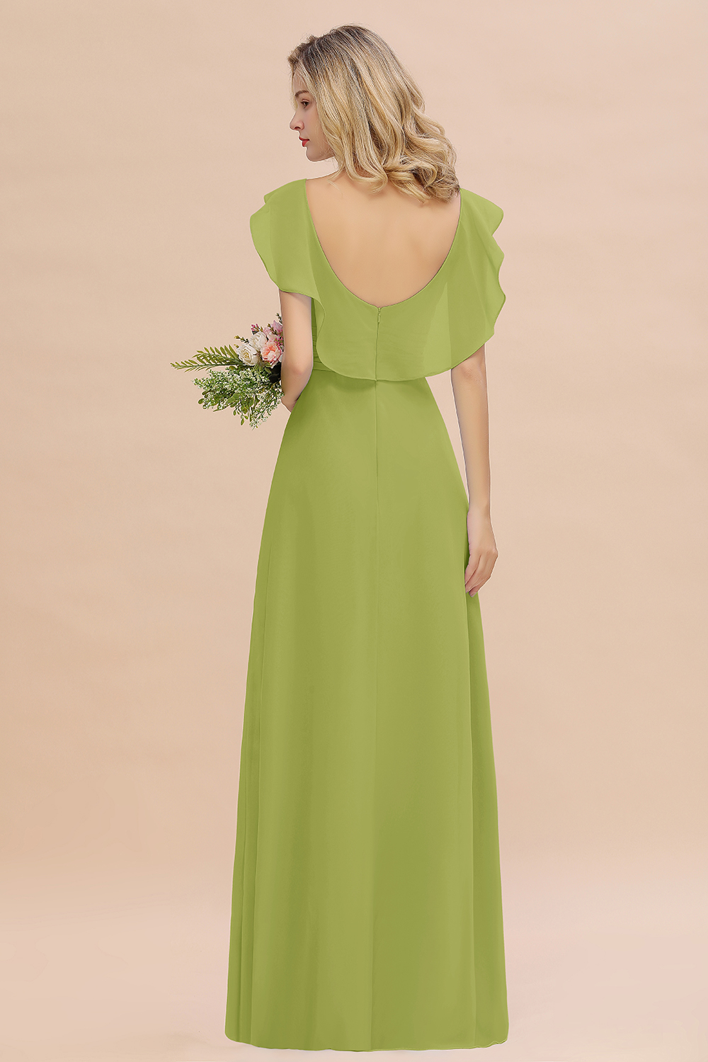 V-Neck A-line Bridesmaid Dress Chiffon Long Wedding Party Dress with Split