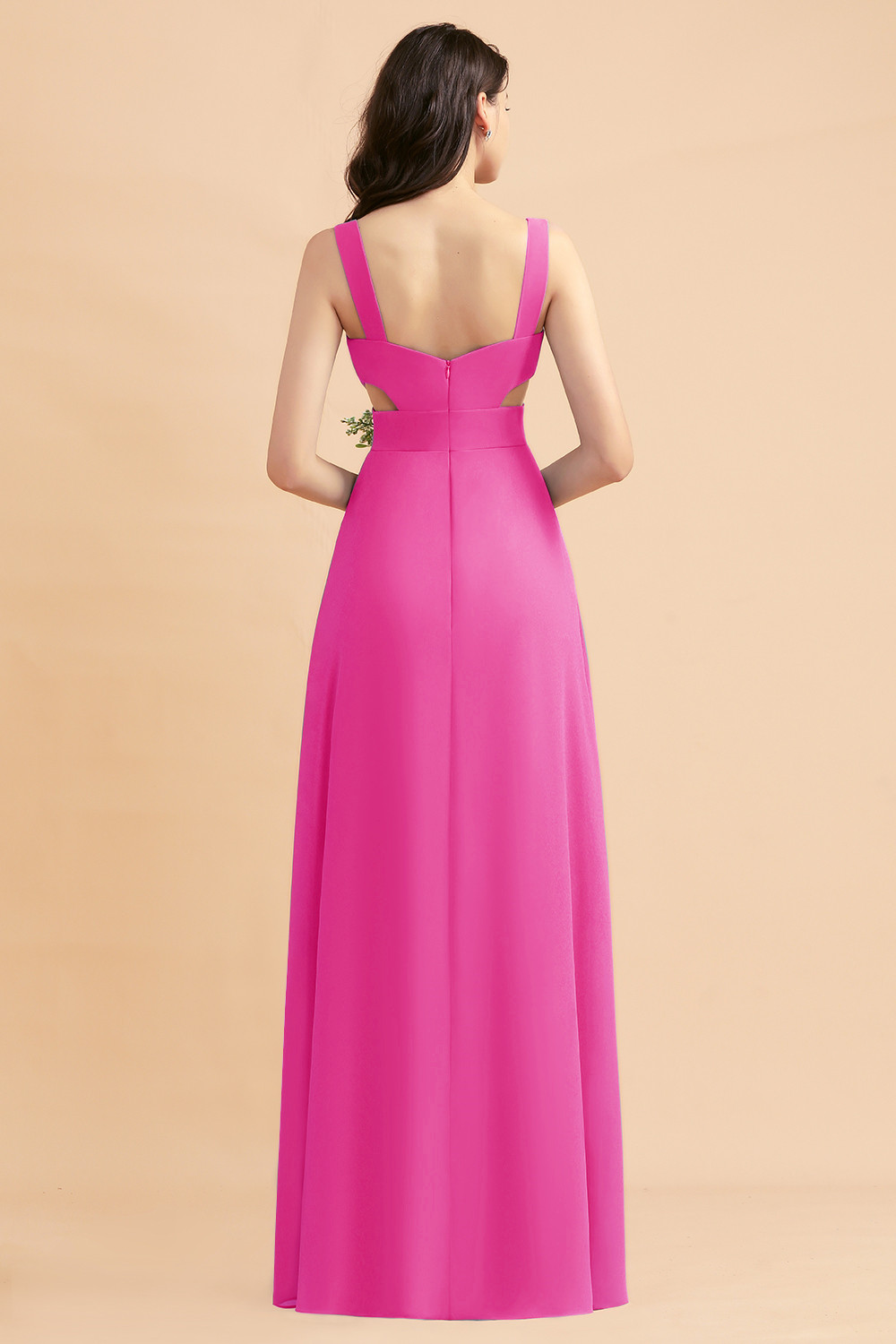 Dusty Blue Chiffon Bridesmaid Dress with Side Slit Long Wedding Guest Dress