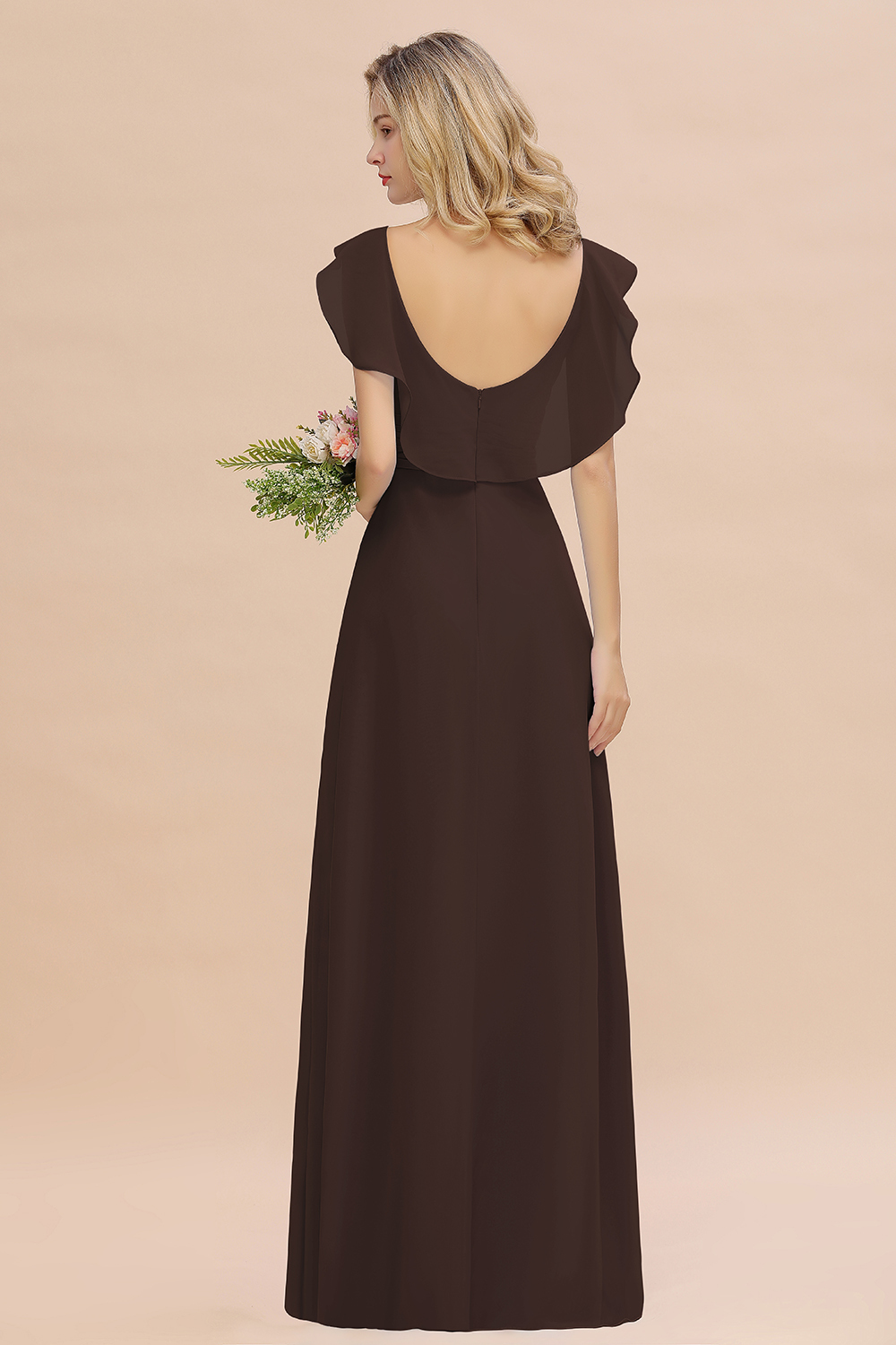 V-Neck A-line Bridesmaid Dress Chiffon Long Wedding Party Dress with Split