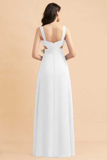 Dusty Blue Chiffon Bridesmaid Dress with Side Slit Long Wedding Guest Dress