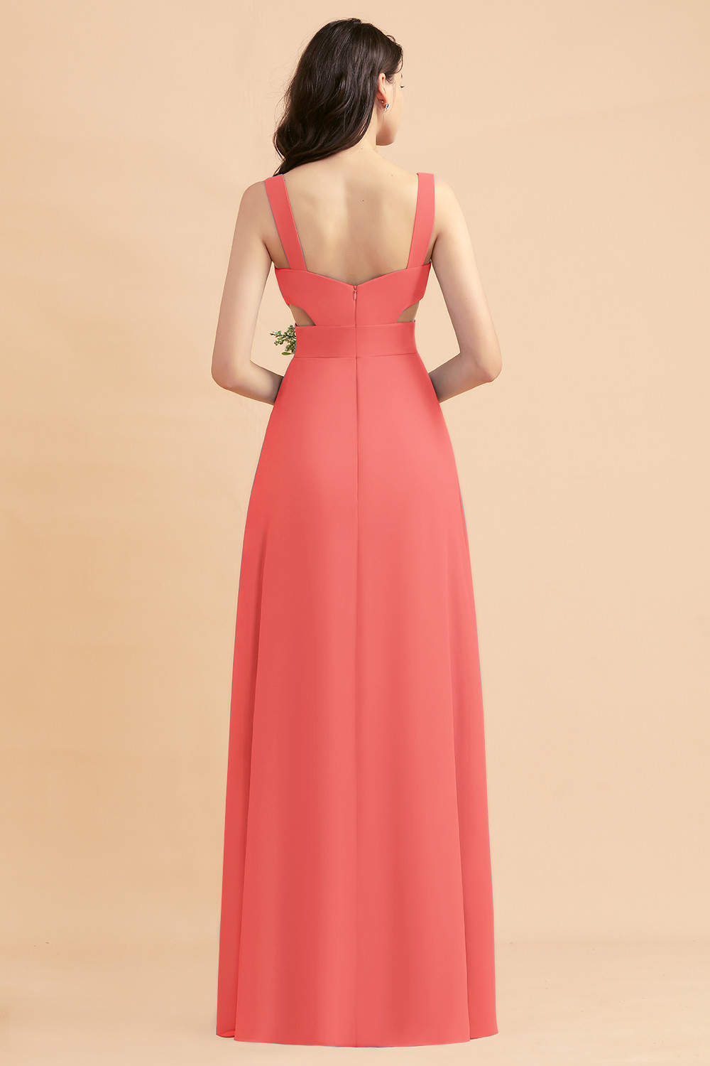 Dusty Blue Chiffon Bridesmaid Dress with Side Slit Long Wedding Guest Dress